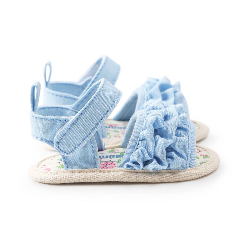 Bonitas sandalias de flores con volantes para niña recién nacida , zapatos de lona para vacaciones de verano, zapatos planos para niña bebé de 0 a 18 meses
