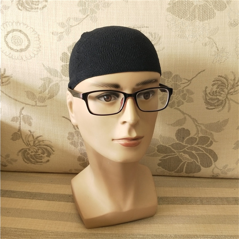 Gorro gorro turco musulmán hombres mujeres islámico Kufi Taqiya Takke Peci calavera gorra oración Arabia Saudita negro blanco gris tejido: Negro