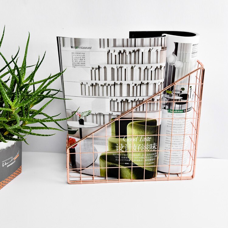 Rose Gold Gold Electroplated Iron Desktop Rack Shelf File Magazine Box Office Rack Stationery Organizer Holder
