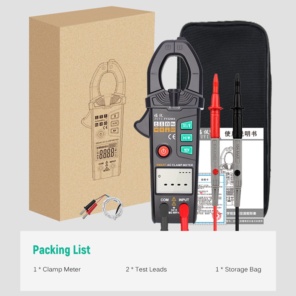 FY3269X 10000 Counts Digital Clamp Meter AC Current Clamp Meter Automatic Range Multimeter Dual Parameter Display Voltage Meter