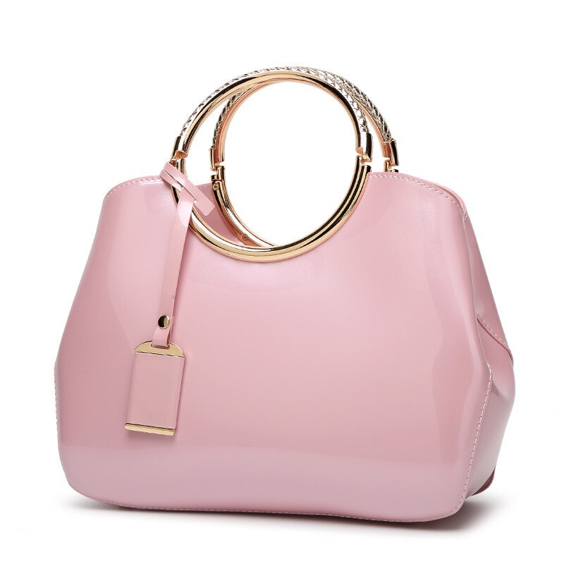 Vintage Women's Handbags Famous Brand Candy Patent Leather Shoulder Bags Ladies Totes Simple Trapeze Women Messenger Bag: Pink