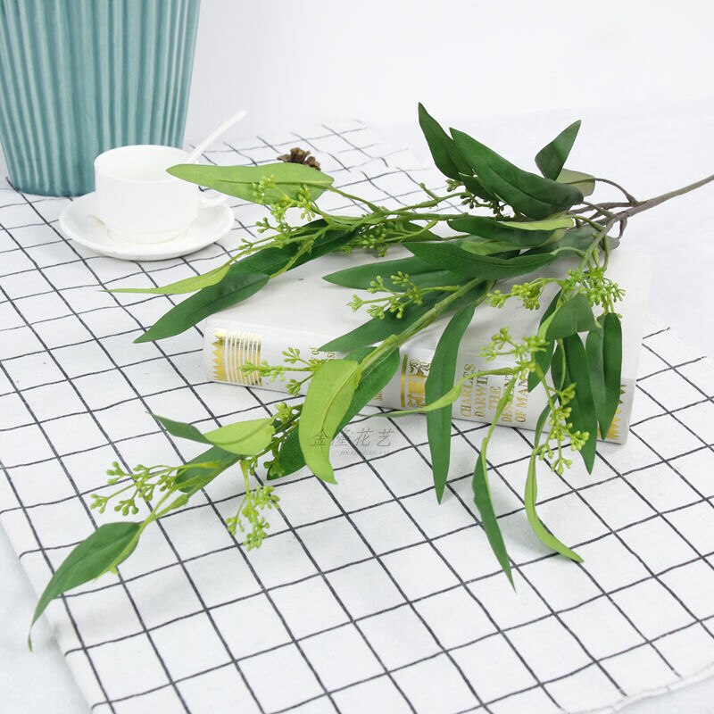 Sztuczne liście eukaliptusa kwiaty z owoców domu tabeli krajobrazu dekoracyjne fałszywe zielone rośliny oddział