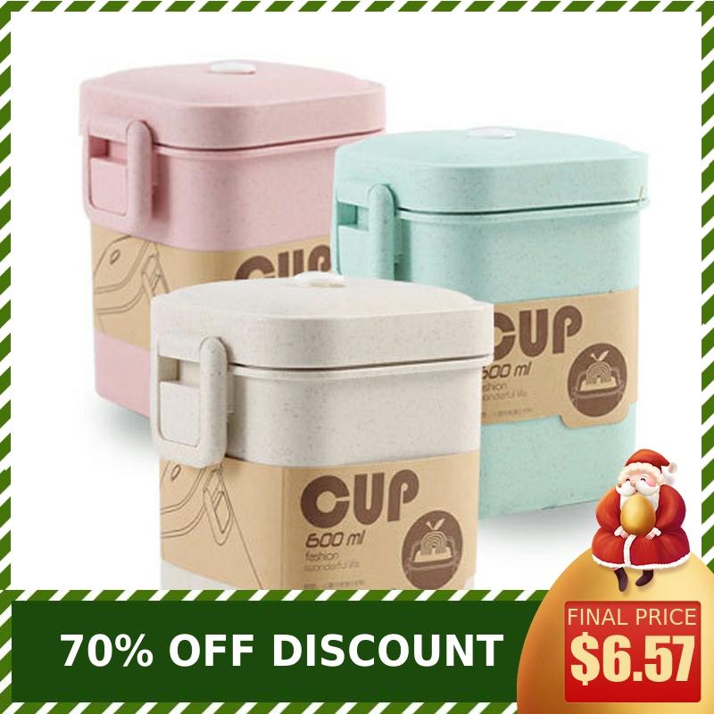 Caja de sopa de 600ml sellado hermético caja de almuerzo para niños respetuoso con el medio ambiente recipiente cuadrado para comida Prep Bento caja de almuerzo para microondas nueva