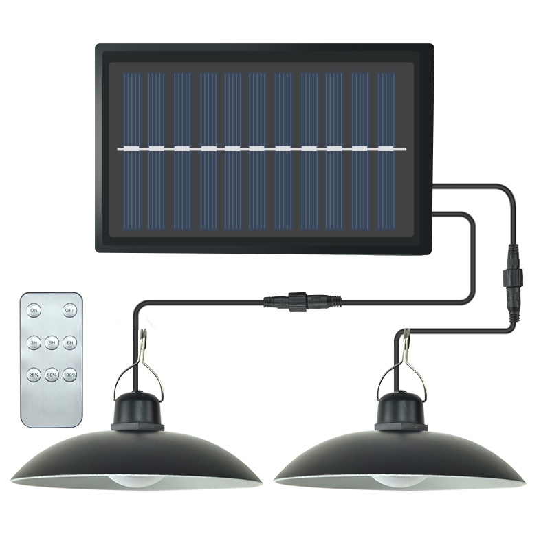 Ledde solar hängande ljus utomhus inomhus solenergi lampa med linje glödlampa skjul belysning för hem trädgård trädgård dubbel huvud ljuskrona: 2 huvud / Vit