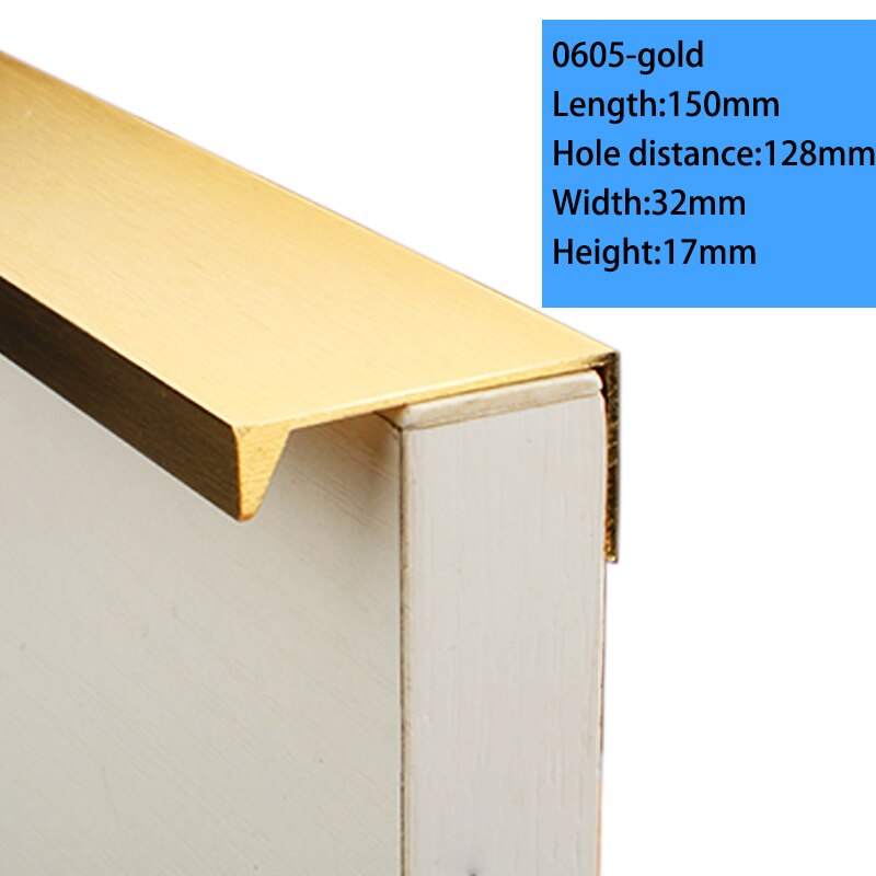 Maniglie per cassetti moderne con bordo a dito maniglie per cassetti per mobili armadio nascosto cassetto per cucina maniglie per comò manopole Hardware oro nero: 0605-gold-150mm