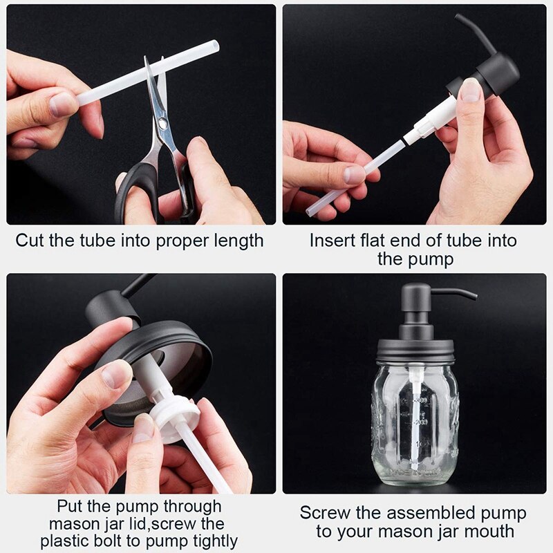 Mason Jar Soap Dispenser Lids, Rust-Proof 304 Stainless Steel with Black Metal Coated Pump and Lid Replacement, DIY Lotion Foami