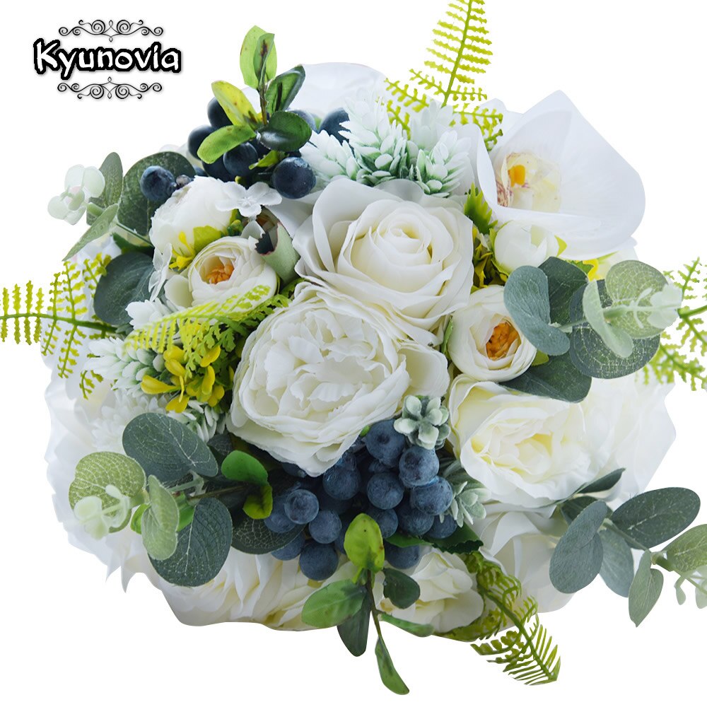 Kyunovia grøn alternativ bryllup midtpunkt kaste buket rose brude blomst med bær bjerg eng bryllup buket  fe48