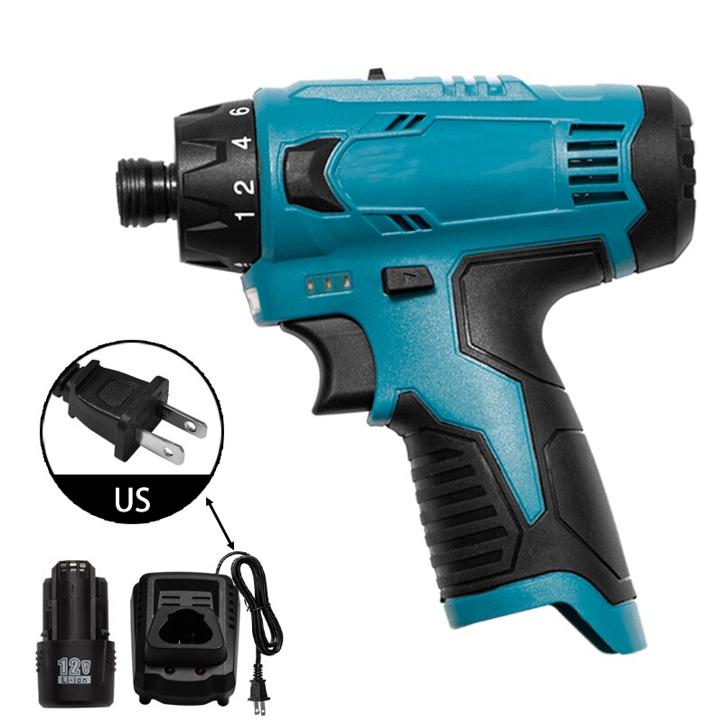 Cordless Electric Drill Two Speed Adjustable Electric Screwdriver Hand Driver Wrench with Bosch 12V 2000mAh Battery+Screwdriver: US 1Charger 1Battery