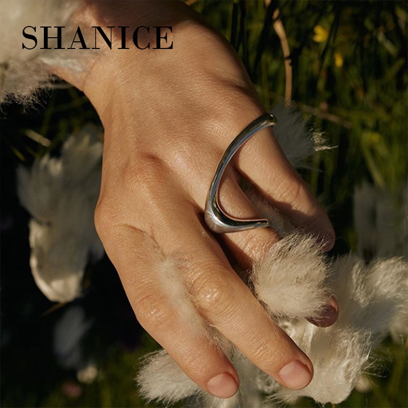 SHANICE 925 Sterling Silber Offenen Ring Geometrische minimalistischen unregelmäßigen weiblichen ins net rot breites gesicht Doppel Finger Ring