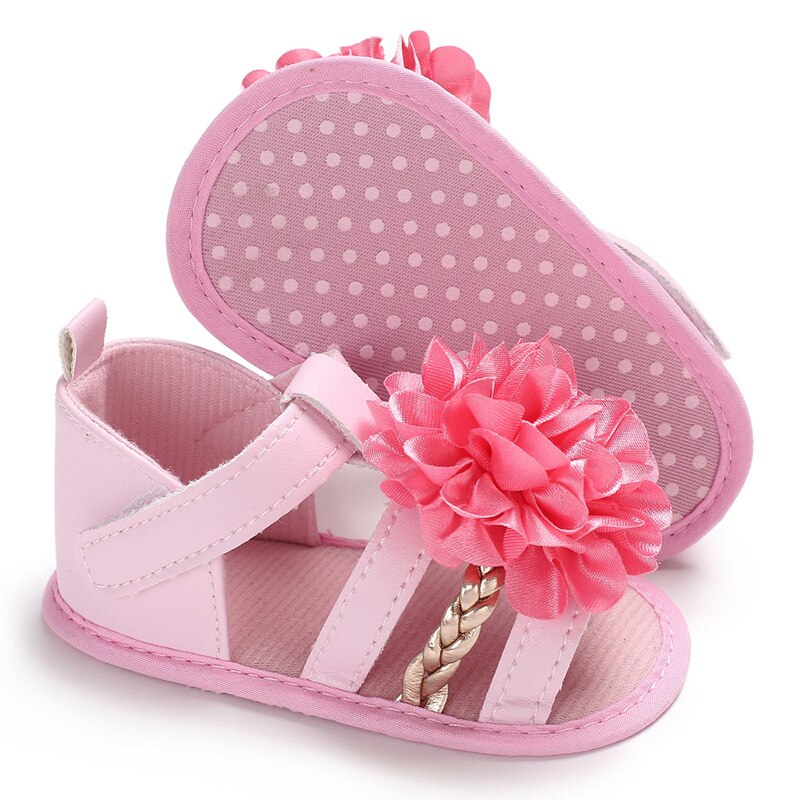 Sandalias de bebé de verano, sandalias de punto con flores grandes para niñas, zapatos de cuna suaves, zapatos de playa a la para niños