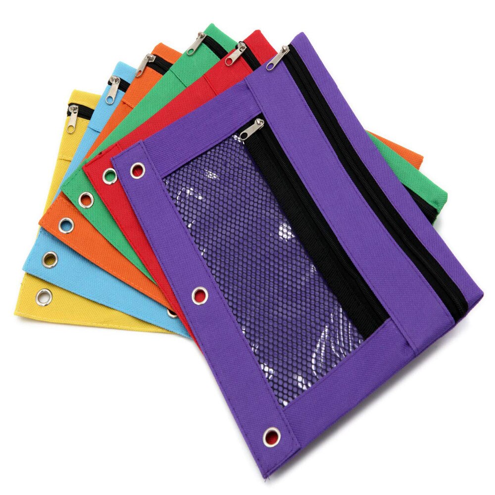 Bolsa de lápices con cremallera de doble bolsillo, Color aleatorio, con ojal, 2 compartimentos, orificios surtidos y bolsillo de malla de visión rápida para la escuela, 1 ud.