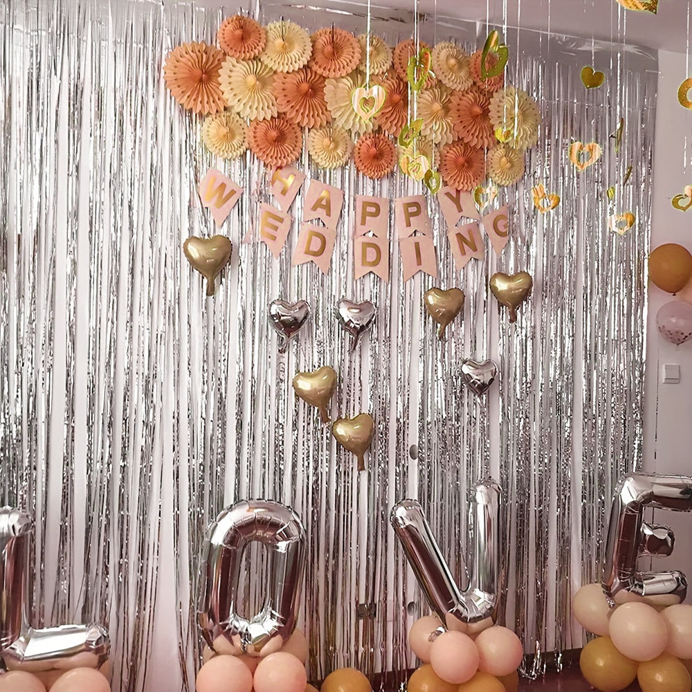 6 pçs cortina de seda chuva brilhante 1*2m festa de aniversário decoração borla decoração de casamento fundo parede
