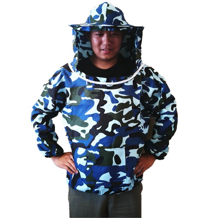 Halv længde camouflage bi-bevis tøj bi beskyttelsestøj hel stykke tøj åndbar bi tøj bi-bevis hætte: Blå