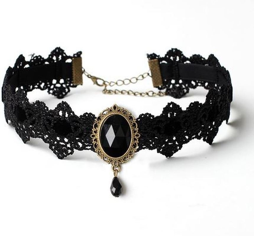 Halloween Sexy Gothic Chokers Crystal Black Lace Hals Collares Choker Ketting Vintage Victoriaanse Vrouwen Chocker Steampunk Sieraden