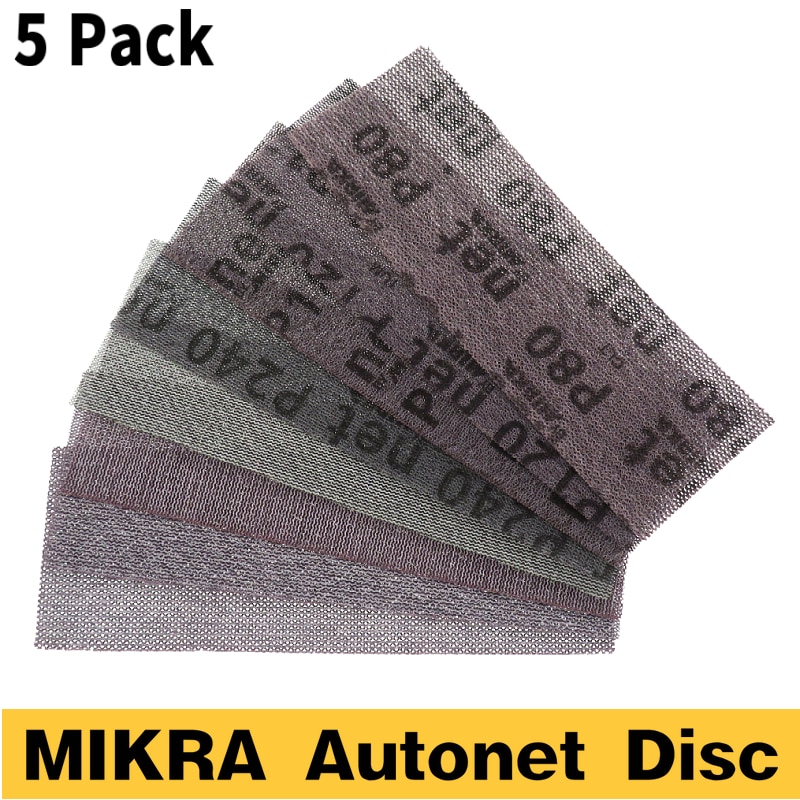 5 stk 198*70mm mesh støvfri anti-blokerende tør krog&amp;løkke slibeskiver slibende sandpapir 80#120#180#240#  bil dekorationspapir