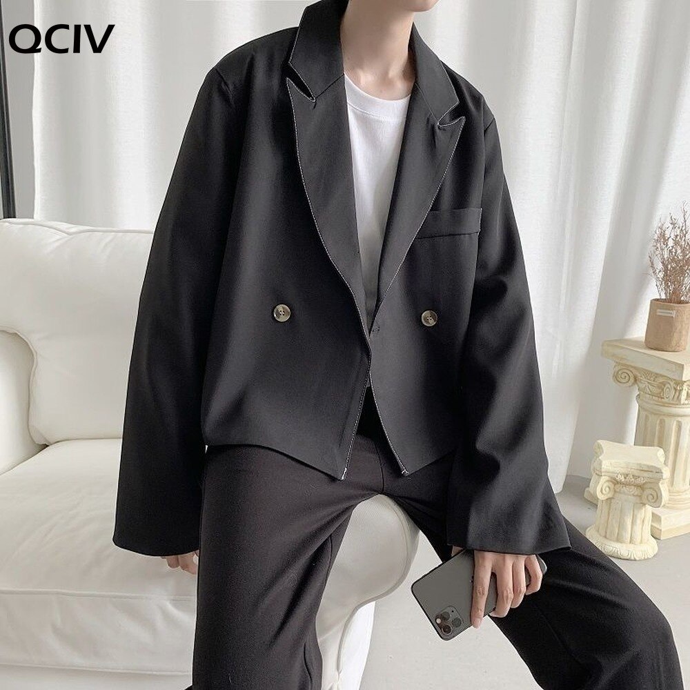 Autumn Short Blazer Men's Solid Color Business Casual Dress Jacket Men Streetwear Loose Korean Style Suit Jacket Mens