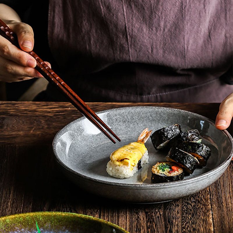 Nordic ceramic plates Restaurant kitchen food Salad dessert steak Dish Plate Gradient blue Round Salad Platter Dish Dinnerware