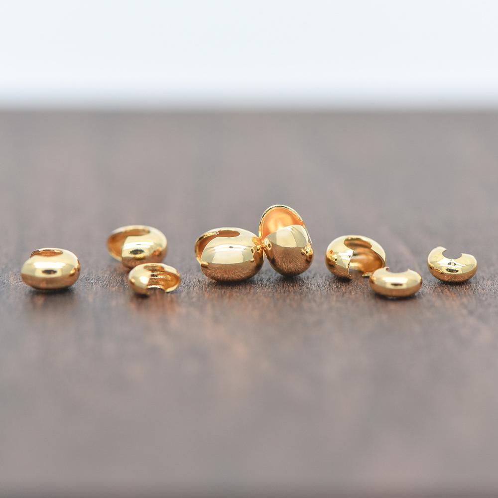 20pcs Gold Crimp Beads Covers, 18K Gold plated Brass, Conceal Crimp Ends 4/ 5/ 6mm (GB-637)
