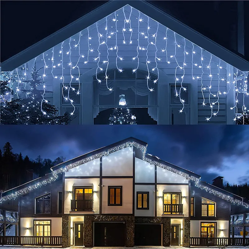4M x 0.6M rideau LED guirlande de glaçons prise ue guirlande de noël lumière tombante mariage jardin rue éclairage décoratif extérieur: changeant