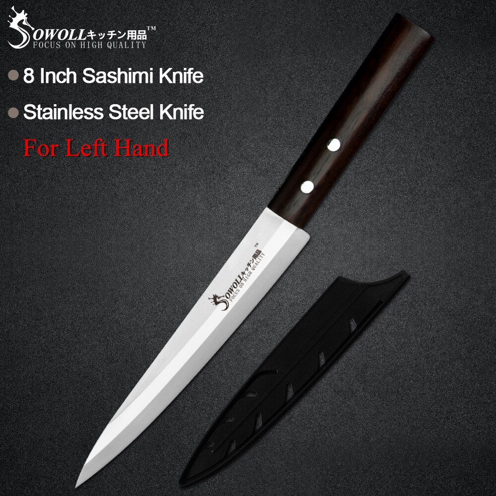 Sowall-keittiöveitsi ruostumattomasta teräksestä, korkea hiilikuitu, terävä terä, värillinen puukahva, sashimi-veitsi, liha-sushi-kala, vasen oikea käsi