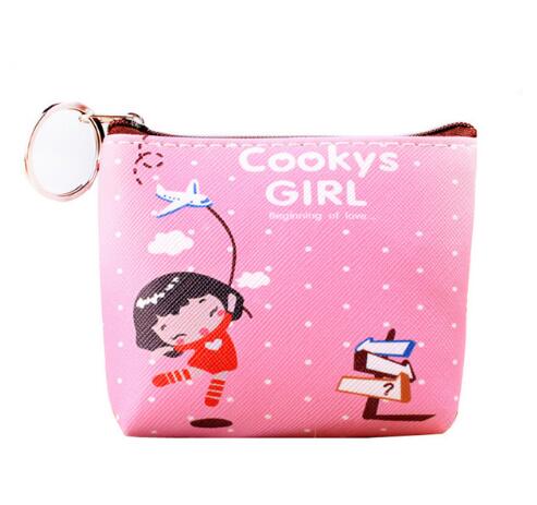 Cartoon Leather Children Coin Purse Cute Girls Zipper Pouch Wallet To Send Customers Small Boy Zero Wallet Card Pack: pink