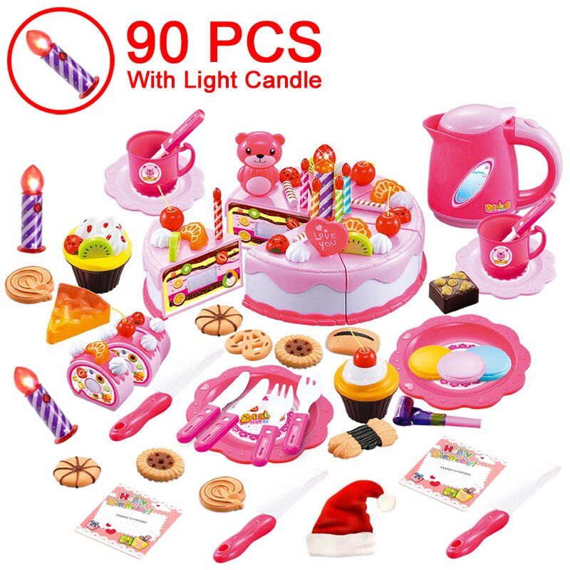 Geburtstag Kuchen Spielzeug DIY 37-83Stck Küche einstellen Lebensmittel Jungen Mädchen vorgeben Spielen Obst Schneiden Für Baby Kind Spielset Pädagogisches Spielzeug: 82Stck Musik Karte