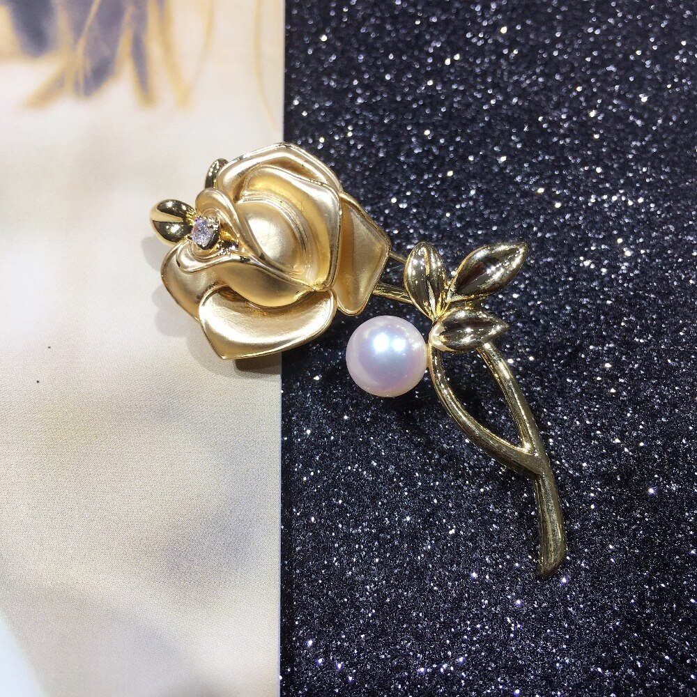 SHDIYAYUN Pearl Brooch For Women Classic Gold Rose Flower Brooches Pins Natural Freshwater Pearl Fine Jewelry Accessories