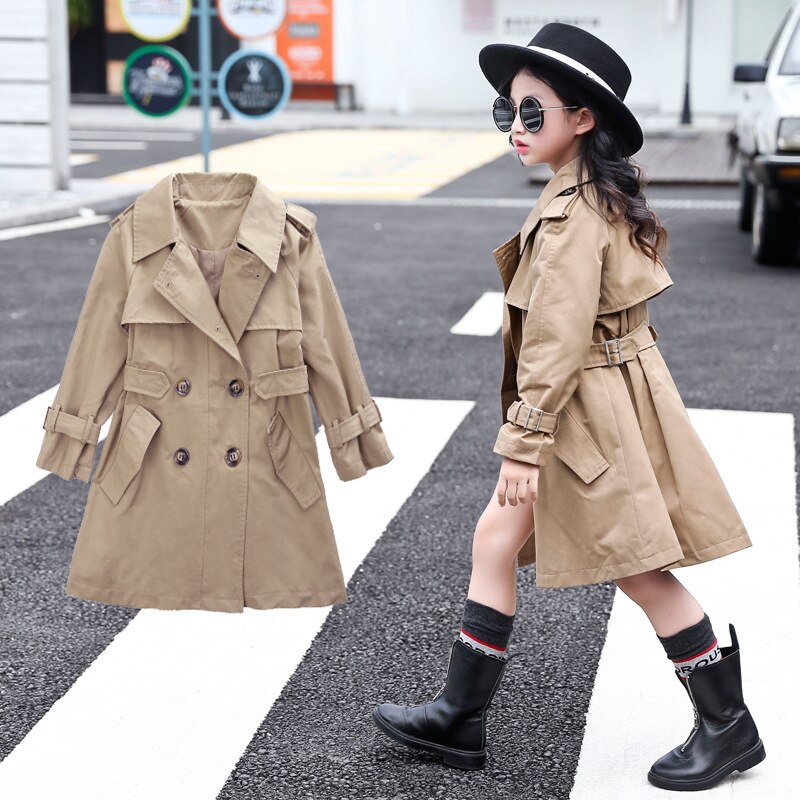 Autumn Girls Trench Coat Kids Clothes Children Clothing Solid Long Outerwear Girls Clothes Windbreaker 3-14Y