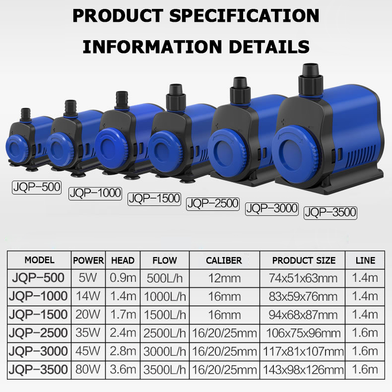 AQQA 1000-3500L / H Aquarium-dompelpomp, extreem stille fonteinpomp