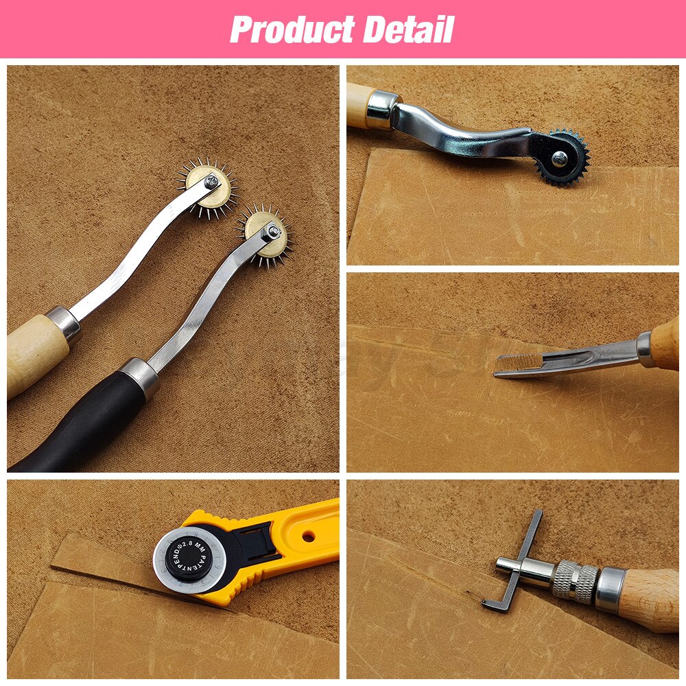 Pine Wood Leathercraft Hand Stitching Clamp Leathercraft Tool Set Kits Leather Punching Carving Saddle Groover Tools Storage DIY