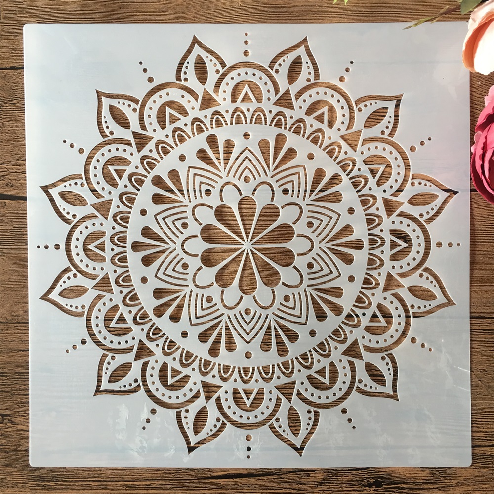 30*30cm geometri mandala hjerte krone gør-det-selv lagdeling stencils maleri scrapbog farvelægning prægning album dekorativ skabelon: Hvid