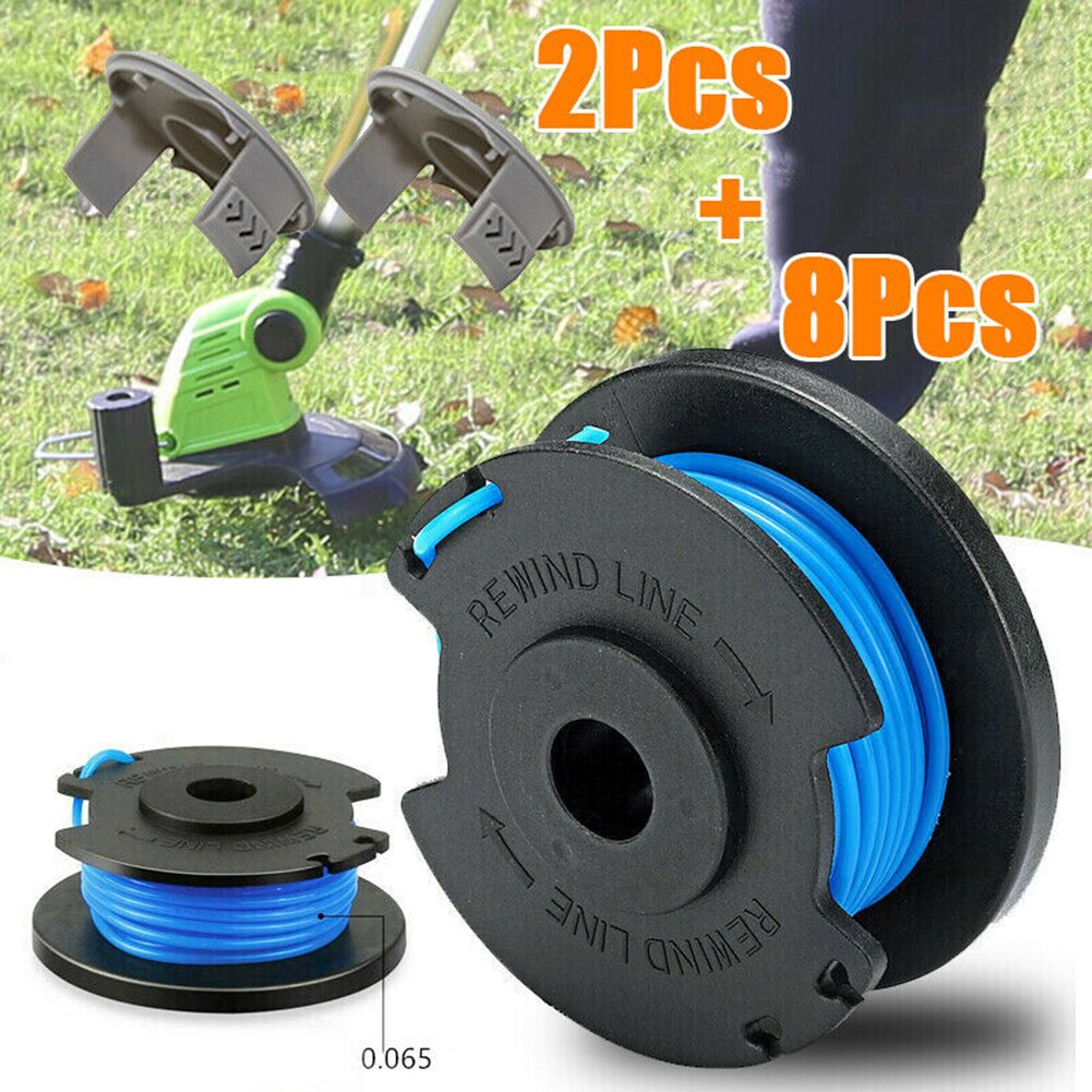 8Pcs Trimmer Spool Line With 2 Spool Covers For Ryobi One Lawn Mower AC14RL3A