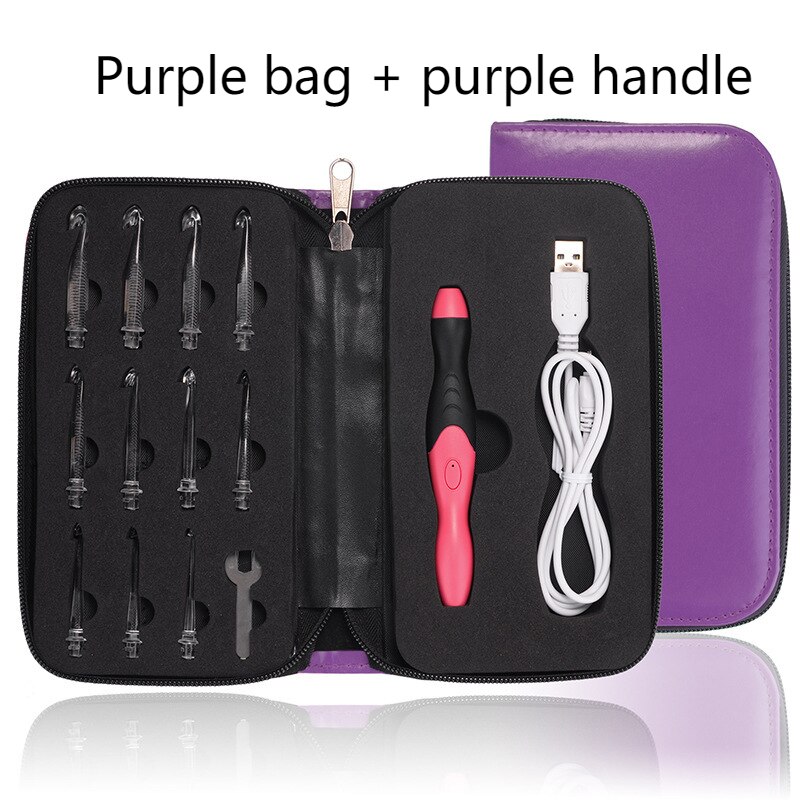 11 In 1 LED Light Up Crochet Hook Set Rechargeable Ergonomic Crochet Hook DIY Weaving Tool Knitting Hook Tools With Crochet Case: Purple