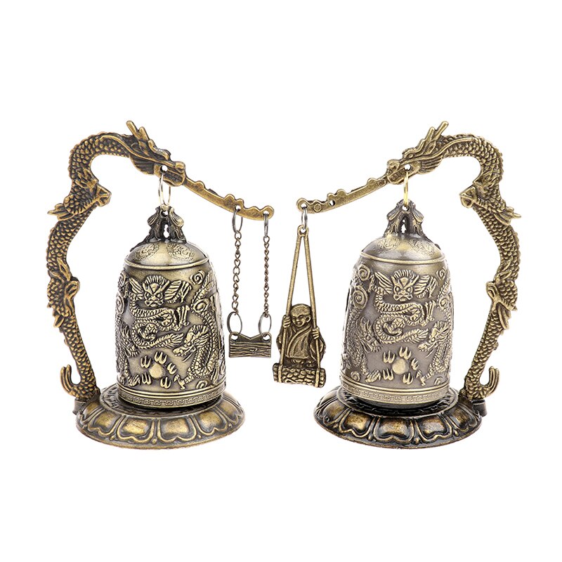 Boeddhisme Tempel Messing Koper Metaal Dragon Bell Klok Gesneden Standbeeld Lotus Boeddha Arts Standbeeld Klok Home Decoratieve Ambachten