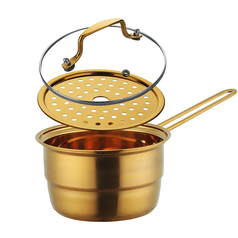 Double layer bottom Cooking pots Stainless steel Soup Pots with hanlde Steamer Rack Kitchen Milk Instant Noodle Stock Pots Set: Gold set
