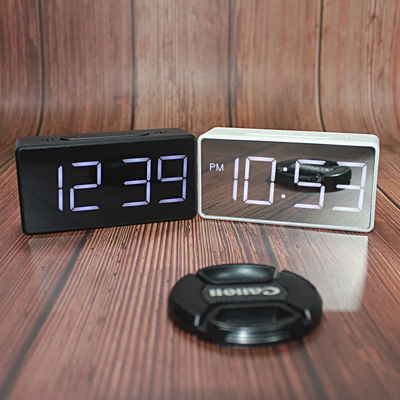 Mirror Alarm Clock LED Digital Display Electronic Time Temperature Calendar Table Alarm Clock USB Charging Student Desk Clocks
