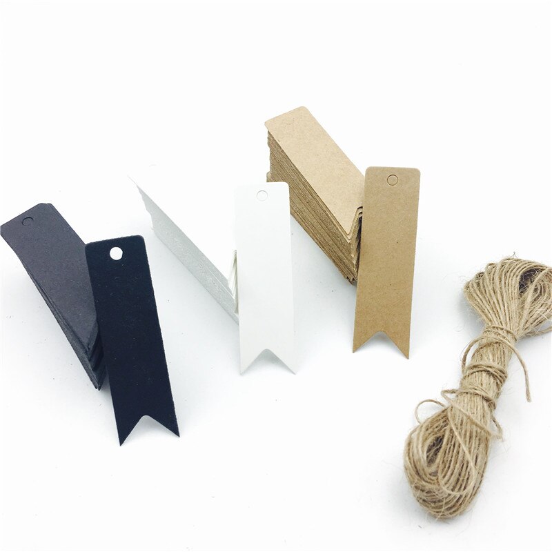 Lote de etiquetas de papel Kraft para manualidades, Mini etiqueta de comida artesanal, de color marrón, cuerdas para tarjetas de boda de 7x2cm, 100 unidades