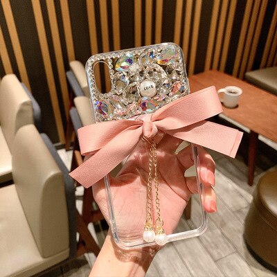 Lamadiaa Voor Xiaomi Mi 10 Pro 8 9 Lite Se Note10 Pro 5X 6X A2 MAX2 MAX3 Coque Leuke Glitter strass Boog Parel Soft Phone Case