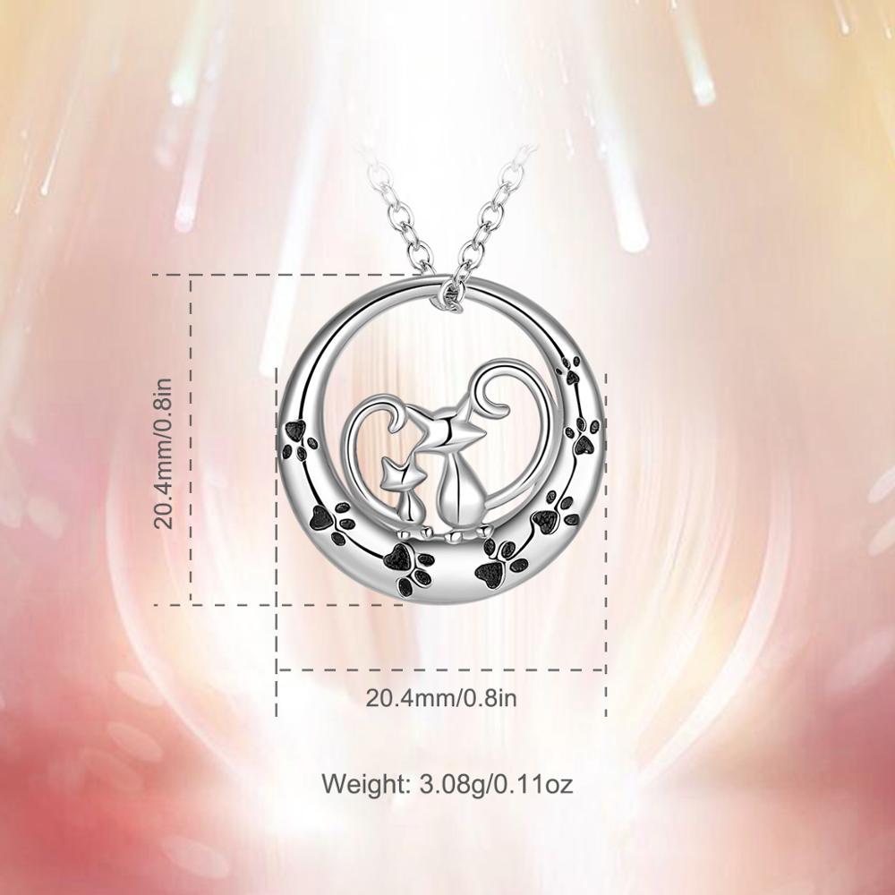 EUDORA 925 Sterling SIlver Couple Cat Necklace for Women Animal Pendant Jewelry Engagement party Jewelry Box D104