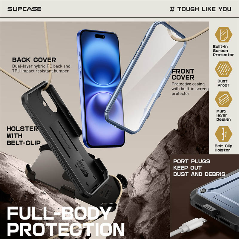 SUPCASE For iPhone 16 Case 6.1" ) UB Pro Full-Body Heavy Duty Rugged Phone Case with Built-in Screen Protector