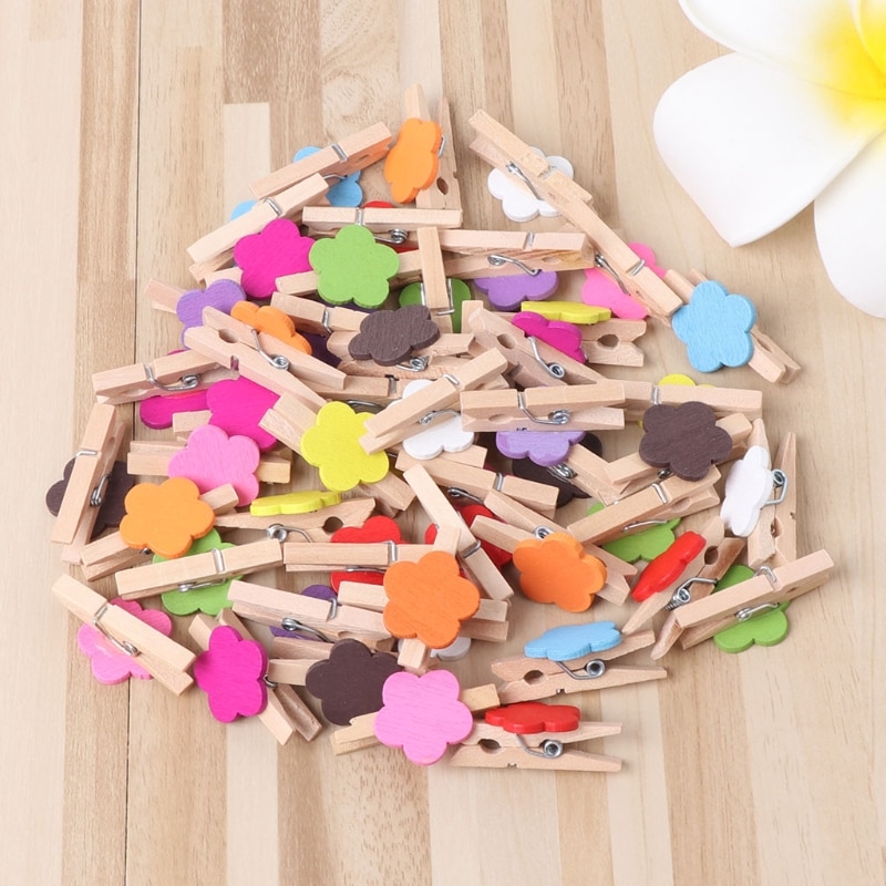 Mini pinzas de madera manualidades con flores de colores, tarjeta de fotos, pinza de ropa May30, 50 Uds.