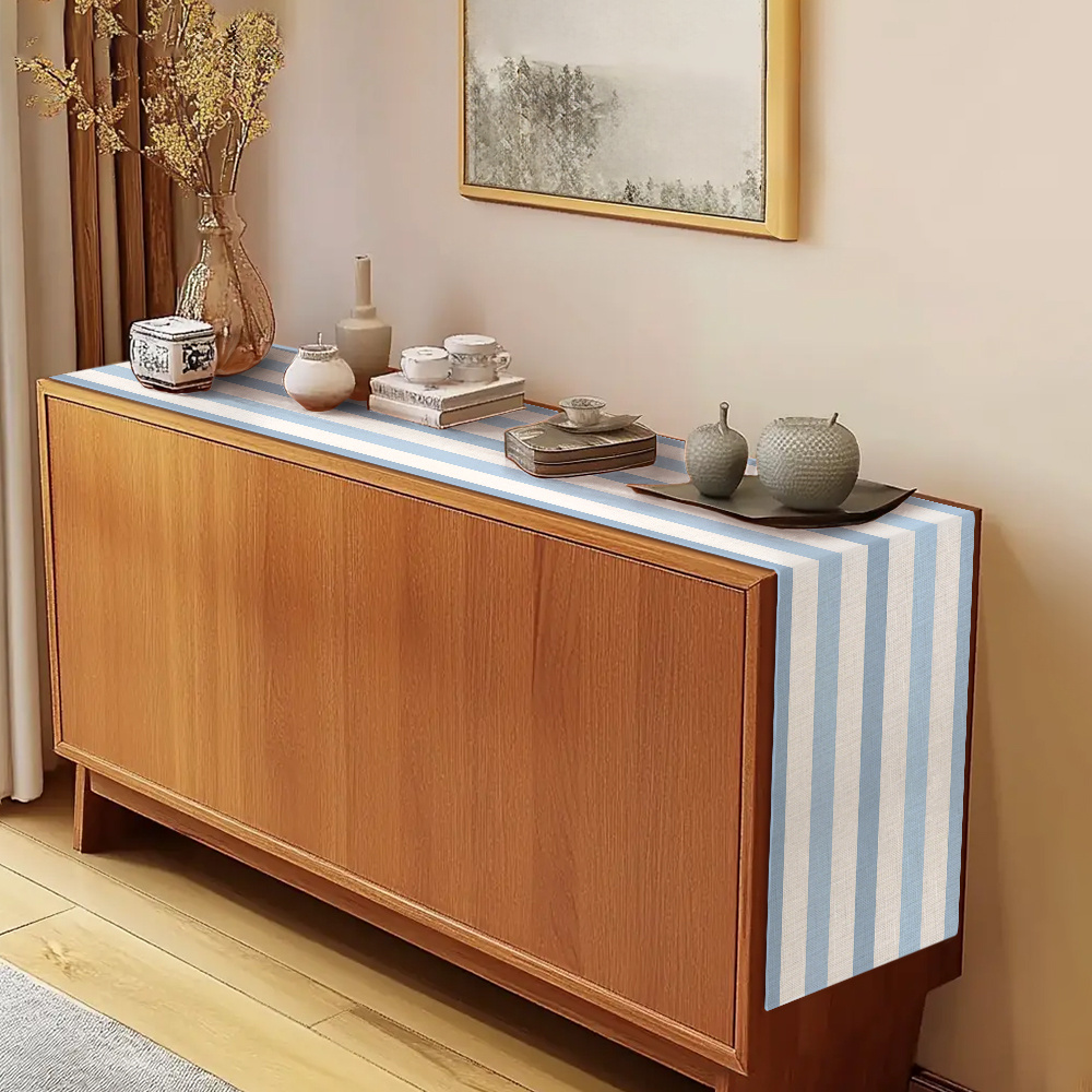 Och enkel blå randig bordslöpare ljusblå vertikala ränder fyra årstider heminredning matbord kök