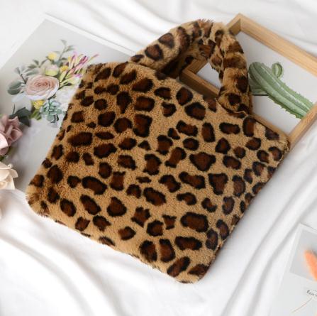 Tassen Handbagsautumn En Winter Handtas Pluche Clamshell Zak Luipaard Print Grote Capaciteit Tote Bag Handtassen: H