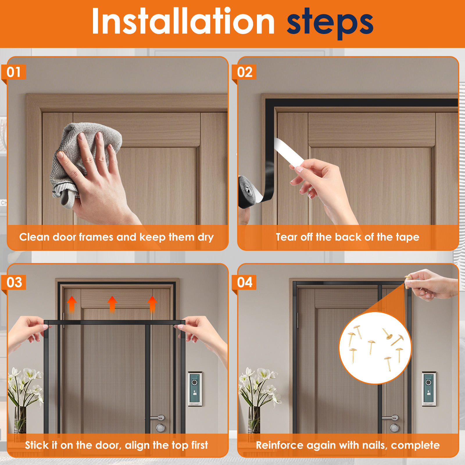 Magnetic Screen Door Full Strip Magnets Self Sealing Mesh Screen Doors Hands Free Polyamide Fiber Net Easy to Install for Home