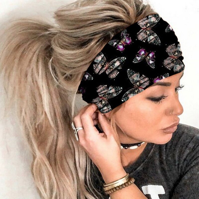 Butterfly Wide Sport Yoga Headbands for Women Cotton Solid Leopard Knot Boho Turban Headwrap Bandana Girls Hair Accessories