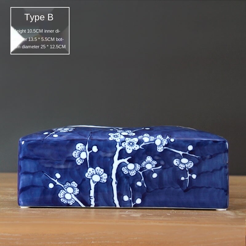 Blue and White Porcelain Tissue Box Living Room Coffee Table Xi Character Desktop Napkin/Tissue Holder Home Living: 1