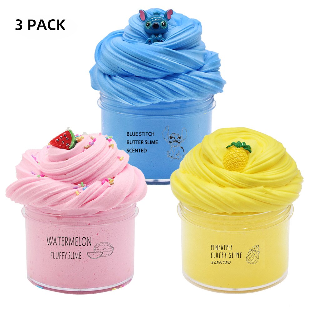 200Ml 3 Pack Fruit Diy Slime Benodigdheden Kit Polymeer Klei Katoen Modder Speelgoed Voor Cartoon Foam Kralen Fruit Charms slime Accessoires Speelgoed: 3 Pcs Slime002