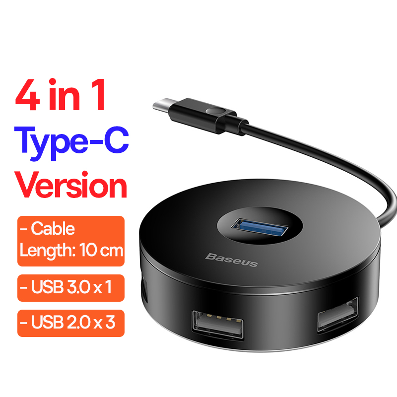 Baseus Usb Hub 4 In 1 Usb C Hub Usb Type C Naar Multi Usb 3.0 Adapter Voor Macbook Pro air Huawei Mate 30 USB-C 3.0 Splitter: Type C 10cm Black