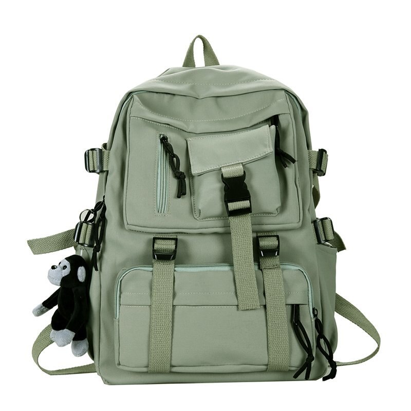Mochila negra de estilo Preppy para hombre y mujer, morral de nailon impermeable con múltiples bolsillos, bolso de hombro para adolescentes: Verde claro / only Bag