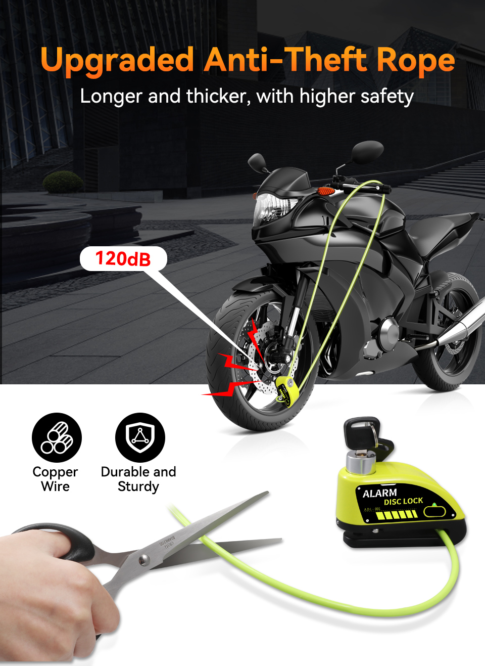 Extractme Motorrad Alarm Scheibenbremse Schloss 120dB Fahrrad Rad Disk Vorhängeschloss Sicherheit Diebstahlsicherung Rolle Alarma Motocicleta